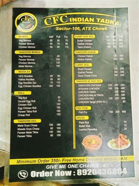 Menu at CFC Indian Tadka, Gurugram