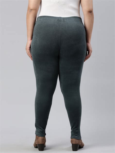 Women Solid Olive Green Velour Ultra Warm Pants