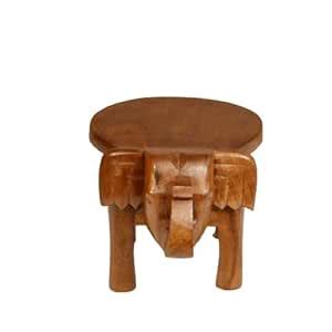 Wooden Pooja Chowki Ridged Sides Bajot Elephant Face (Natual Solid Wood ...