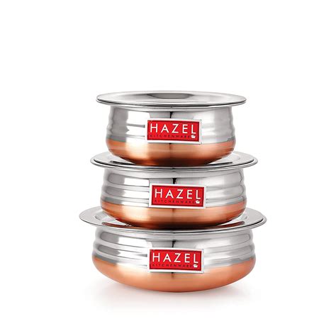 Buy HAZEL Stainless Steel Kitchen Set with Lid | Copper Bottom Serving ...