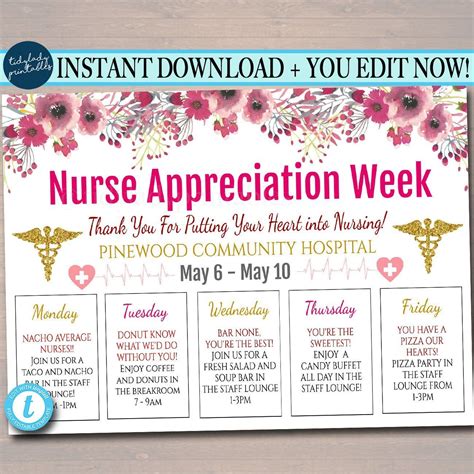 Nurses Appreciation Week Itinerary Printable Schedule Of Events | Nurse ...