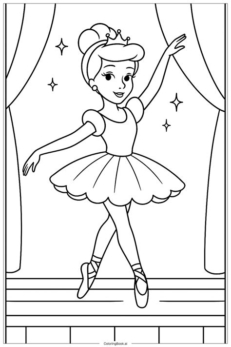 Disney Princess Cinderella as a Ballerina Coloring Page (Free PDF&PNG Printable)