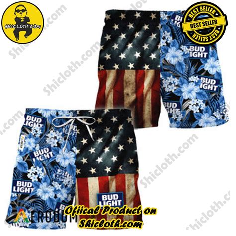 Bud Light Flower American Flag Hawaiian Shorts - Shicloth