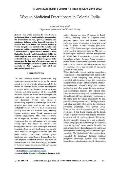 Women Medical Practitioners in Colonial India: A Critical Study (IJIRT ...