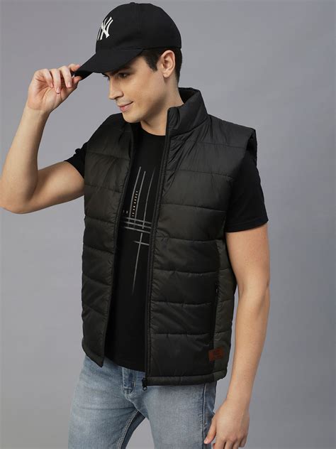 Black Colorblock Sleeveless Puffer Jacket – rigoindia