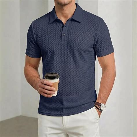 Men's Cable Knit Polo Golf Polos Shirts Casual Business Lapel Ribbed ...