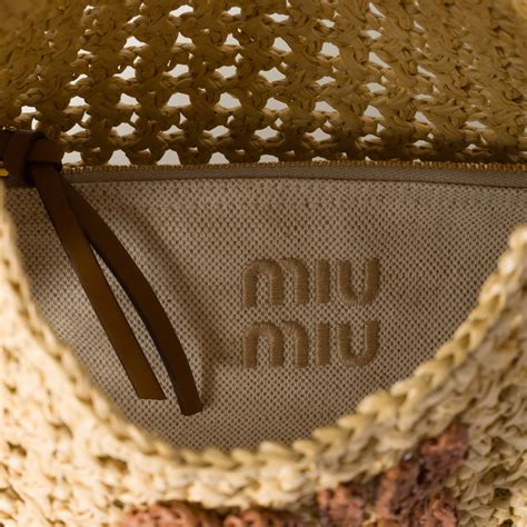 Beige/cognac Raffia-effect Woven Hobo Bag | Miu Miu