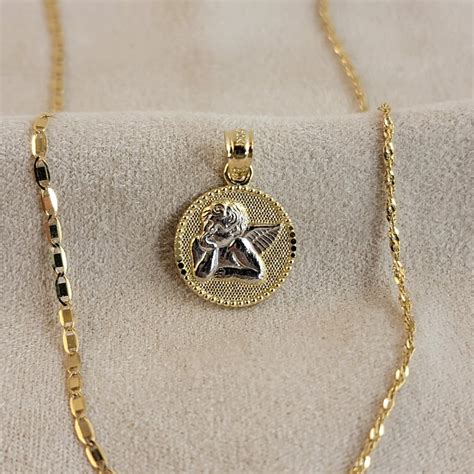 10K Gold Guardian Angel Necklace: Religious Medallion Charm - Etsy