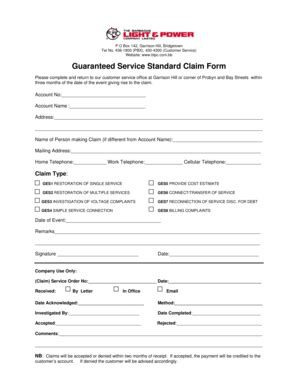 Fillable Online blpc com Guaranteed Service Standard Claim Form - blpc ...