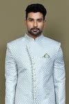 Buy Blue Jacquard, Silk, Chanderi Persian Jaal Pattern Sherwani With ...