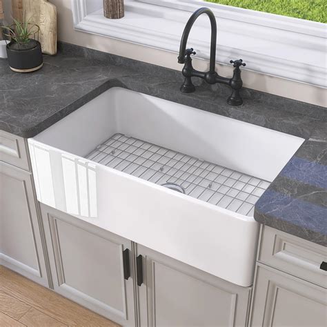 GETPRO Farmhouse Sink 30 Inch Fireclay White Kitchen Sink Apron Front ...