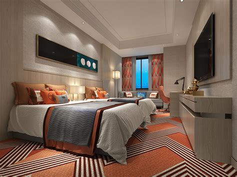 现代简约风格快捷酒店房间设计图_装信通网效果图