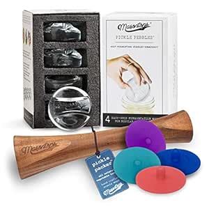 Masontops Deluxe Mason Jar Fermentation Tool Set - Glass Weights ...