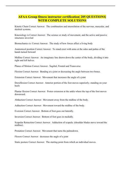 AFAA Group fitness instructor certification| 205 QUESTIONS| WITH ...