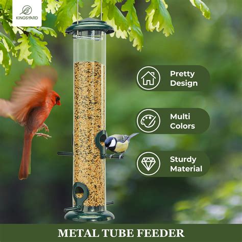 Kingsyard Metal Tube Bird Feeders for Outside Hanging 15 inch, 4-Port ...
