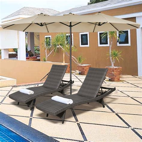 Ulax Furniture Outdoor Wicker Chaise Lounge Adjustable Padded Patio ...