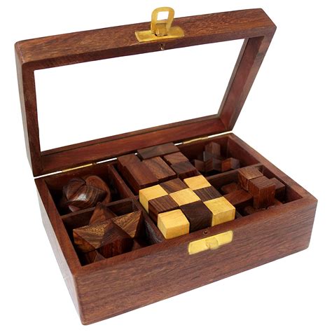 Online Global Stores Wooden 6-in-1 Puzzle Games Set in One Wooden Box ...