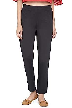 Buy Paper Crush Ankle-Length Straight Pants with Slit Hems (Black; M ...