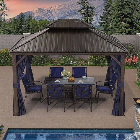 PURPLE LEAF 10'x13' Permanent Hardtop Gazebo, Steel Double Roof ...