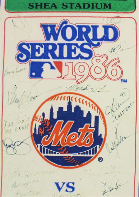 1986 New York Mets Team Signed 9×33 1986 World Series Mega Ticket ...