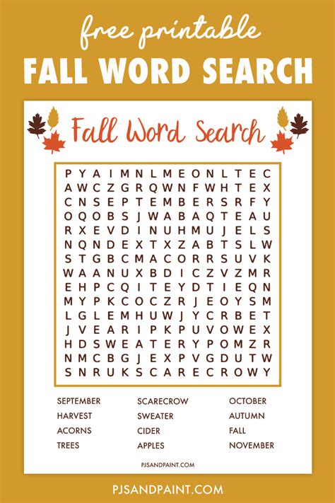 Free Printable Fall Word Search - Pjs and Paint