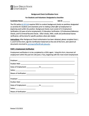 Fillable Online hr sdsu Background Check Certification Form For ...