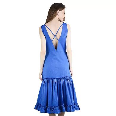 Women's Summer Sleeveless V-Neck Ruffled Midi Knit Lace Dress