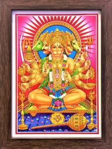 shreya arts frame wth glass Panchamukhi Hanuman ji Religious Frame ...