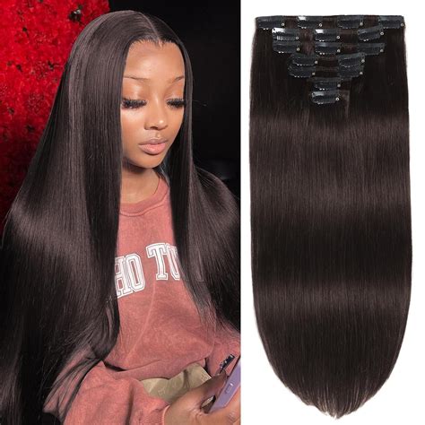 Amazon.com : Mesariel Seamless Clip in Hair Extensions Human Hair, 16 ...