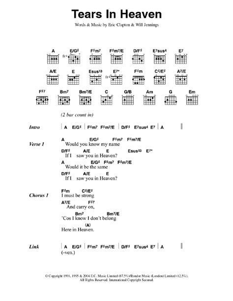 Tears In Heaven by Eric Clapton - Guitar Chords/Lyrics - Guitar Instructor