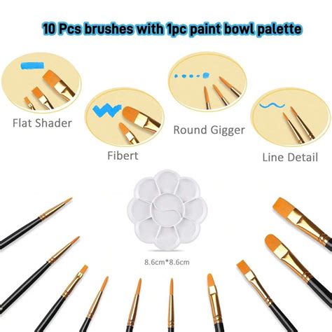 Conjunto de 10 Pincéis de Nylon, Pinceil de Tintas Acrílicas, Pincel ...