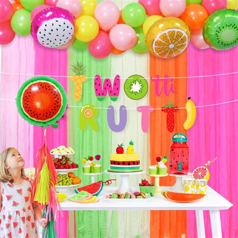 Twotti Frutti Party Backdrop with 54Pcs Fruit Balloon Arch Garland Kit ...