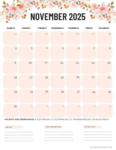 November 2025 Calendar (52 Free PDF Printables)