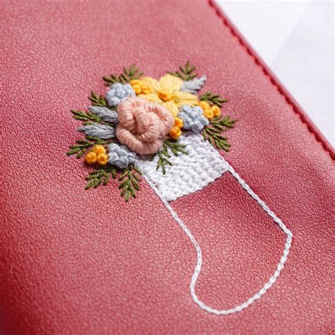Floret Stocking Embroidered Passport Cover Red