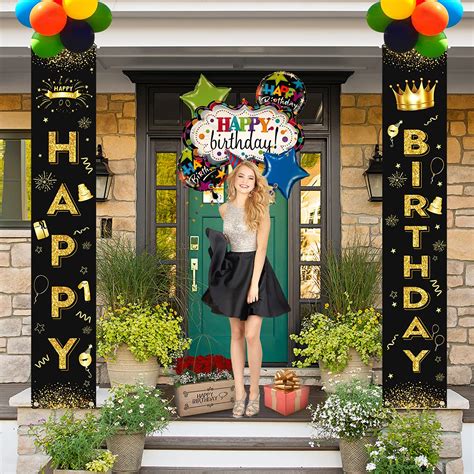 Buy Happy Birthday Banner Black and Gold Happy Birthday Porch Sign ...