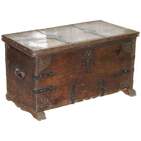 Very Rare 17th Century Walnut Spanish Chest or Trunk Hand-Carved Iron ...