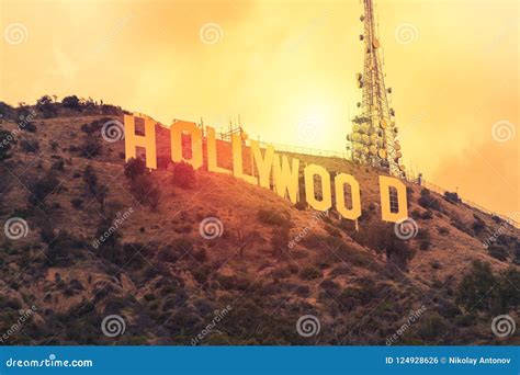 The World Famous Landmark Hollywood Sign During Sunset In Los Angeles ...