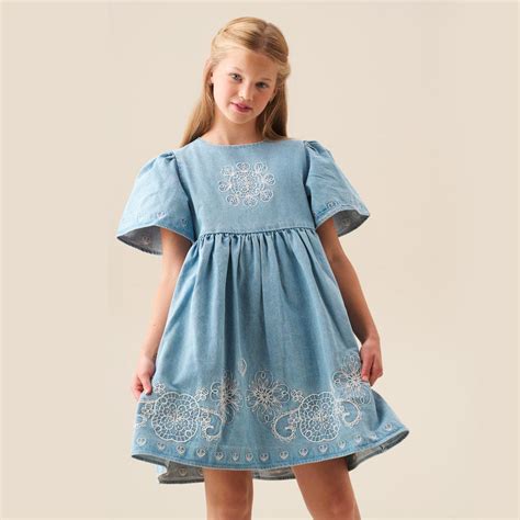 Angel & Rocket Girls Embroiderd Blue Cotton Dresses