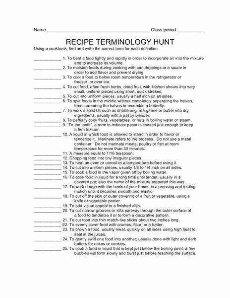 Image result for Basic Cooking Terms Worksheet