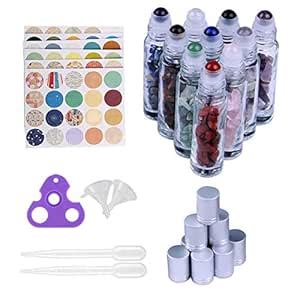 Iceyon 10pcs 10ml Gemstone Roller Bottles for Essential Oil Natural ...