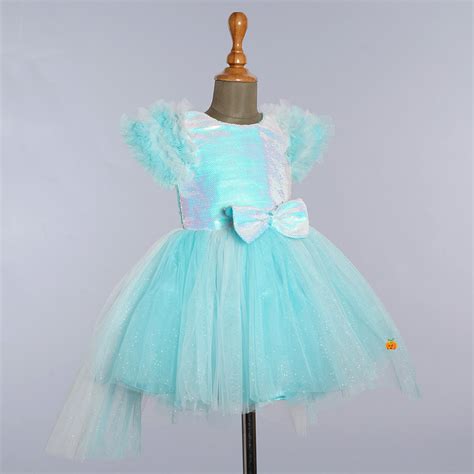 Buy Turquoise Sequin Bow Girls Frock – Mumkins