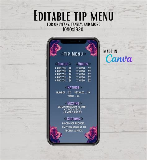 Onlyfans tipping menu template adult content menu canva etsy australia – Artofit