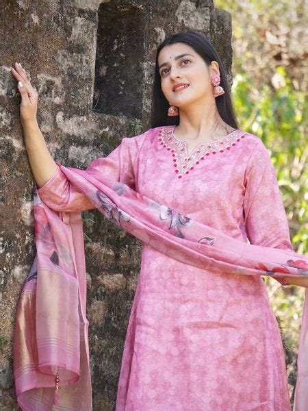 Sunset Pink A-Line Ready to Wear Satin Silk Kurti Set – Geetha Creation