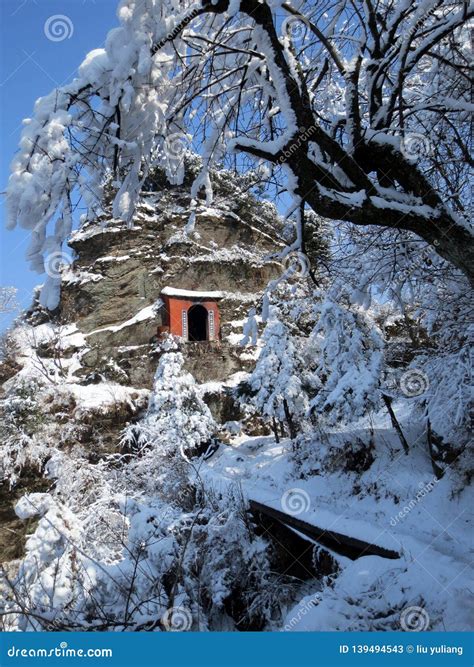 China Wudang Mountain Snow, Mountain Taoist Temple Stock Image - Image ...