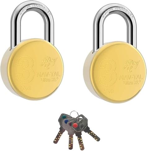 Godrej Navtal 7 Levers Round Padlock for Door, Brass Finish Lock for ...