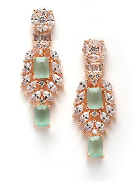 Karatcart Lime Green CZ Rose Gold Plated American Diamond Necklace Set