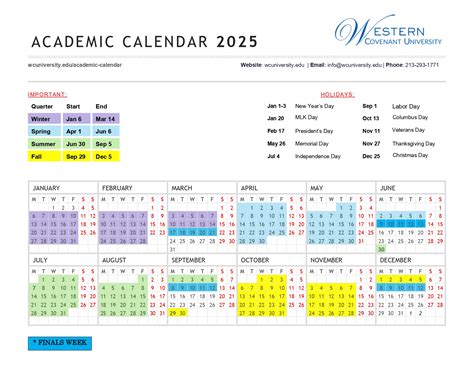Academic Calendar - Western Covenant University