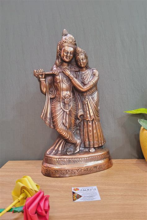 Radha Krishna Statue Copper coated Aluminium Idol Pooja Decor Golu ...