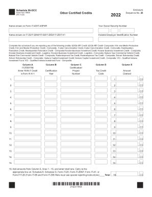 2022 IN Schedule IN-OCC State Form 55629 - Blank Fillable Template ...