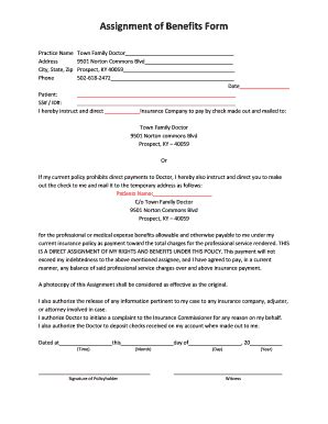 Fillable Online Assignment of Benefits Form - Town Family Doctor Fax ...